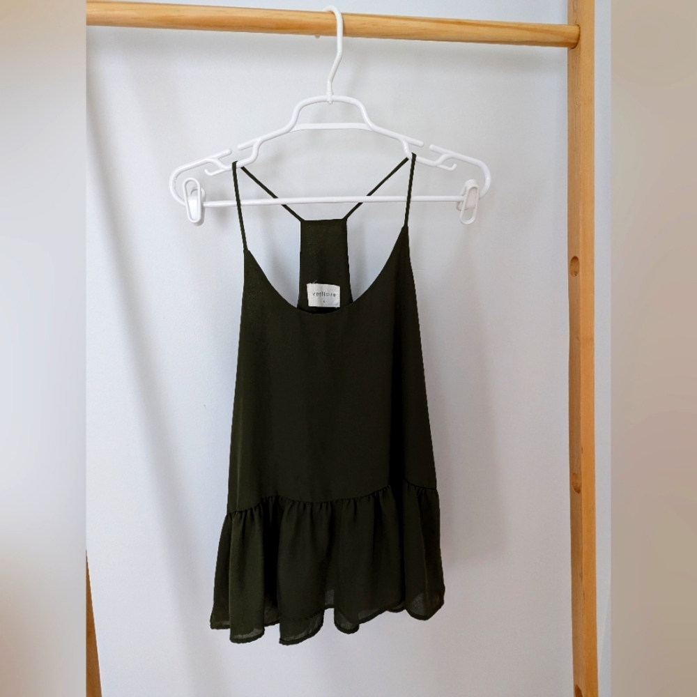Vistaque Deep Olive green summer with ruffles at the bottom top, size S